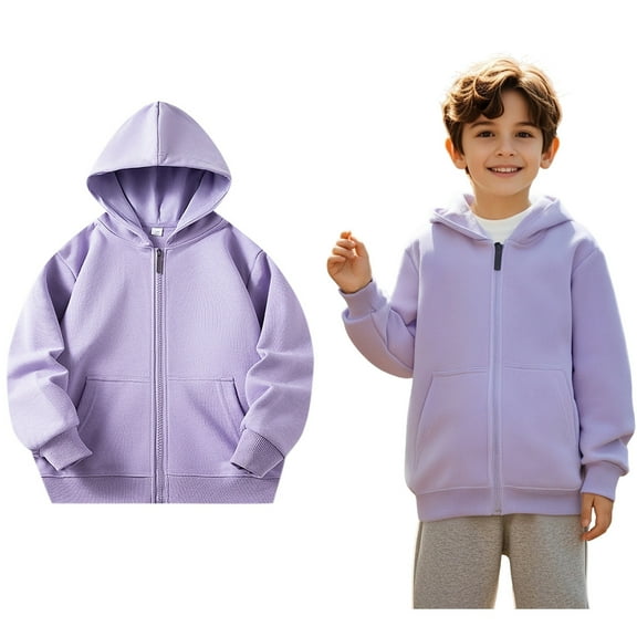 Hoodies Kids Light Purple Full Zipper Hooded Long Sleeve Pullover Tops Fall Winter Clothes Little Girls Clothes Size 3-4 Years Boys Girls Fashion