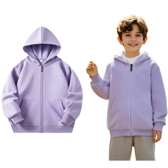 Hoodies Kids Light Purple Full Zipper Hooded Long Sleeve Pullover Tops Fall Winter Clothes Little Girls Clothes Size 3-4 Years Boys Girls Fashion