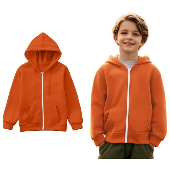 Hoodies Kids Orange Full Zipper Hoodies Long Sleeve Pullover Tops Warm Fall Winter Clothes 7-8 Years Girl Clothes Boys Girls Fashion