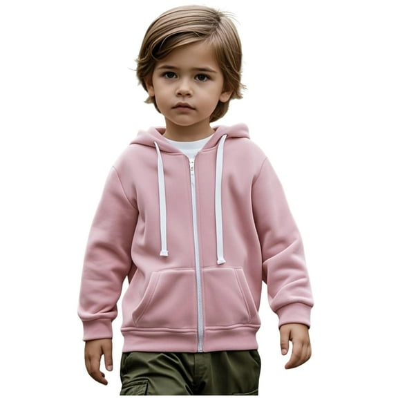 Hoodies Kids Pink Full Zip Up Hoodies Long Sleeve Hooded Sweatshirt Top Winter Clothes Child Clothes for Girls 3-4 Years Boys Girls Fashion