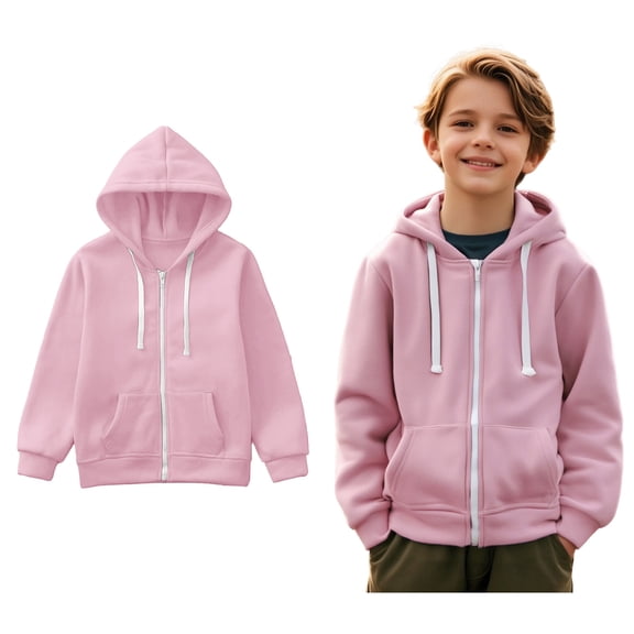 Hoodies Kids Pink Full Zipper Hooded Long Sleeve Soft Sweatshirts Top Winter Clothes Kids Clothes Boys Size 3-4 Years Boys Girls Fashion