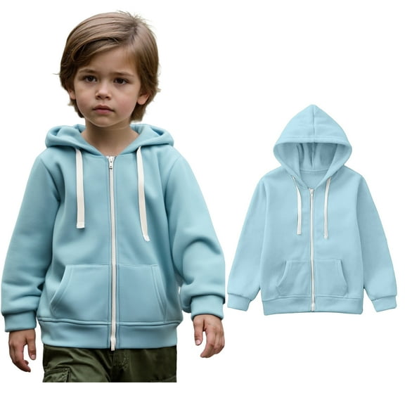 Hoodies Kids Sky Blue Full Zip Up Hoodies Long Sleeve Pullover Tops Winter Clothes Little Girl Clothes4-5 Years Boys Girls Fashion