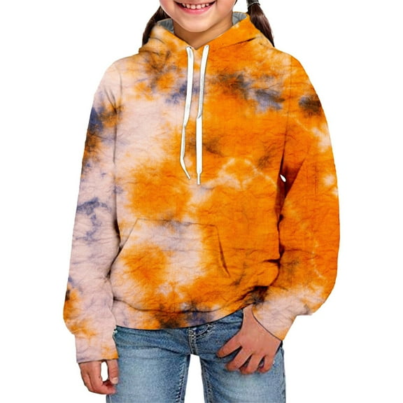 Hoodies,Kids Tie Dye Hoodie 3D Visual Printed Pullover Sweatshirt New Outwear for Children,Boys Hoodies,Z02 Orange,13-14 Years