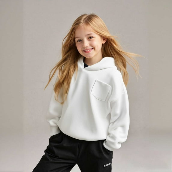 Hoodies Kids White Hoodie Long Sleeve Pullover Hoodie Sweatshirt Winter Clothes Toddler Girls Clothes 2T