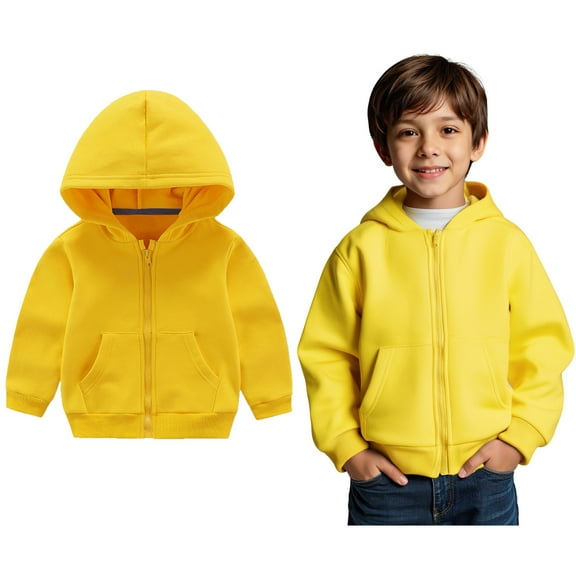 Hoodies Kids Yellow Full Zipper Hooded Casual Long Sleeve Classic Hoodie Fall Clothes Girls Clothes Size 12-18 Months Boys Girls Fashion