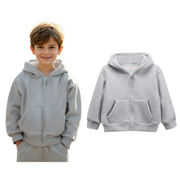 Hoodies Light Gray Full Zipper Hoodies Long Sleeve Lightweight Pullover Tops Loose Sweatshirt Fall Clothes Kids Clothes Boys Size 6-7 Years Boys Girls Fashion
