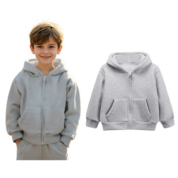 Hoodies Light Gray Full Zipper Hoodies Long Sleeve Lightweight Pullover Tops Loose Sweatshirt Fall Clothes Kids Clothes Boys Size 6-7 Years Boys Girls Fashion