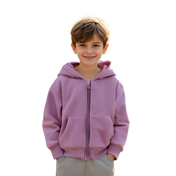 Hoodies Light Purple Full Zipper Hooded Lightweight Long Sleeve Hoodies Fall Winter Clothes Boys 7-8 Years Clothes Boys Girls Fashion