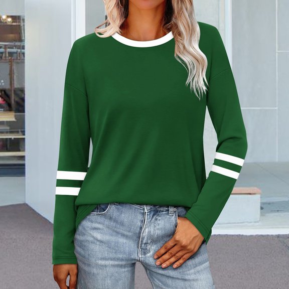 Hoodies Long Sleeve Shirts for Women Autumn And Winter New Round Neck Long Sleeved Loose T Shirts Female Autumn And Winter Comfortable Commute Fashion Long Sleeved Lady T Shirt Tops Green M