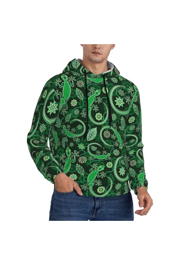 Hoodies for Men - Abstract Gecko Lizard Green Long Sleeve Comfrt Men'S Fashion Hoodies & Sweatshirts, Sweatshirts for Men Hoodies Pullover Clothing Clothes with Pouch