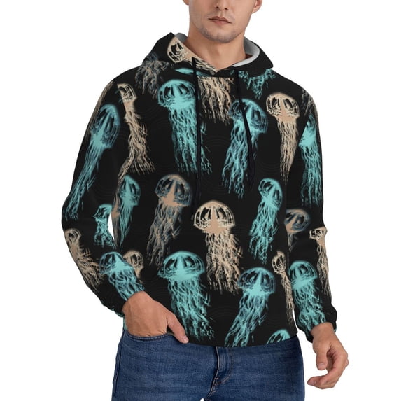 Hoodies for Men - Abstract Jellyfish Print Black Long Sleeve Comfrt Men'S Fashion Hoodies & Sweatshirts, Sweatshirts for Men Hoodies Pullover Clothing Clothes with Pouch