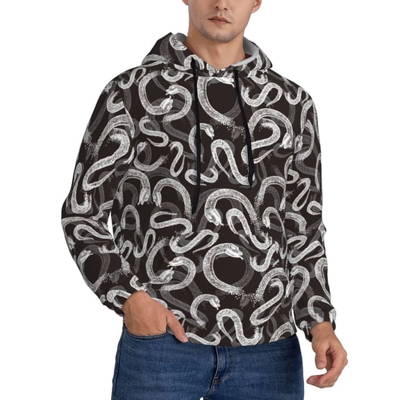 Hoodies for Men - Abstract Minimalist Snake White Long Sleeve Comfrt Men'S Fashion Hoodies & Sweatshirts, Sweatshirts for Men Hoodies Pullover Clothing Clothes with Pouch