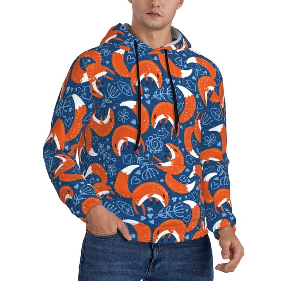 Hoodies for Men - Abstract Vintage Fox and Plants Long Sleeve Comfrt Men'S Fashion Hoodies & Sweatshirts, Sweatshirts for Men Hoodies Pullover Clothing Clothes with Pouch