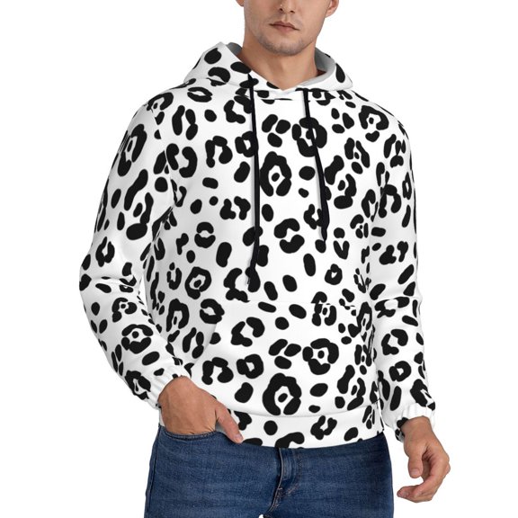 Hoodies for Men - African Leopard black white print Long Sleeve Comfrt Men'S Fashion Hoodies & Sweatshirts, Sweatshirts for Men Hoodies Pullover Clothing Clothes with Pouch