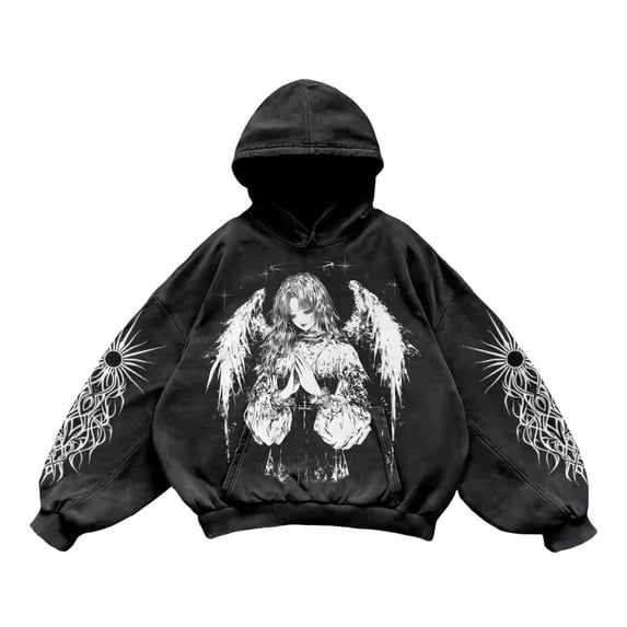 Hoodies Men Angel Hoodies Graphic Pullover Hoodie Comfortable Sweatshirt Streetwear Sweatshirt Men Black M