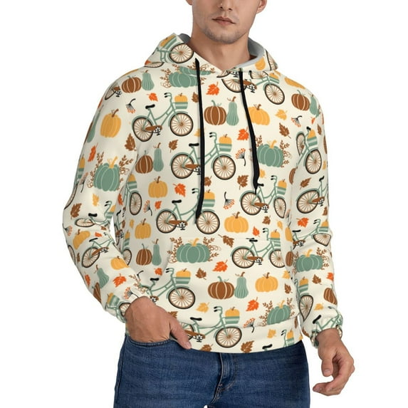 Hoodies for Men - Bicycle And Pumpkins Long Sleeve Comfrt Men'S Fashion Hoodies & Sweatshirts, Sweatshirts for Men Hoodies Pullover Clothing Clothes with Pouch