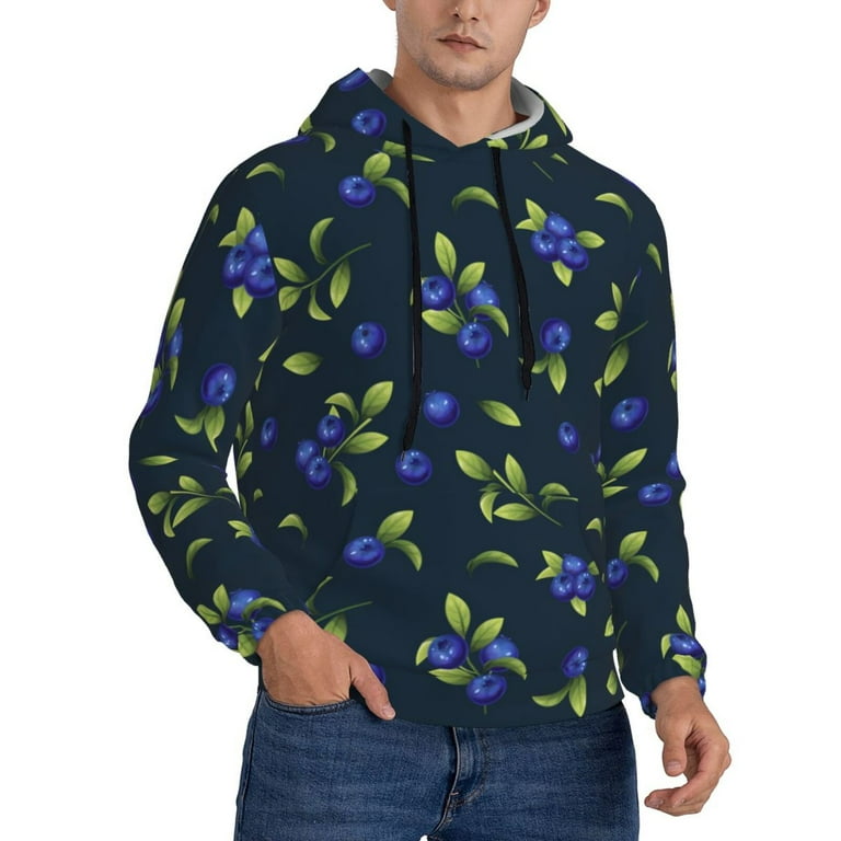 Hoodies for Men Blueberry Print black Long Sleeve Comfrt Men'S