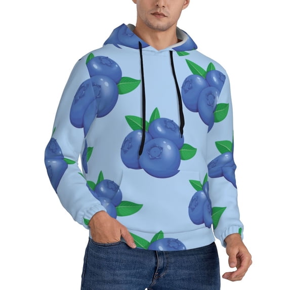 Hoodies for Men - Blueberry Print blue Long Sleeve Comfrt Men'S Fashion Hoodies & Sweatshirts, Sweatshirts for Men Hoodies Pullover Clothing Clothes with Pouch
