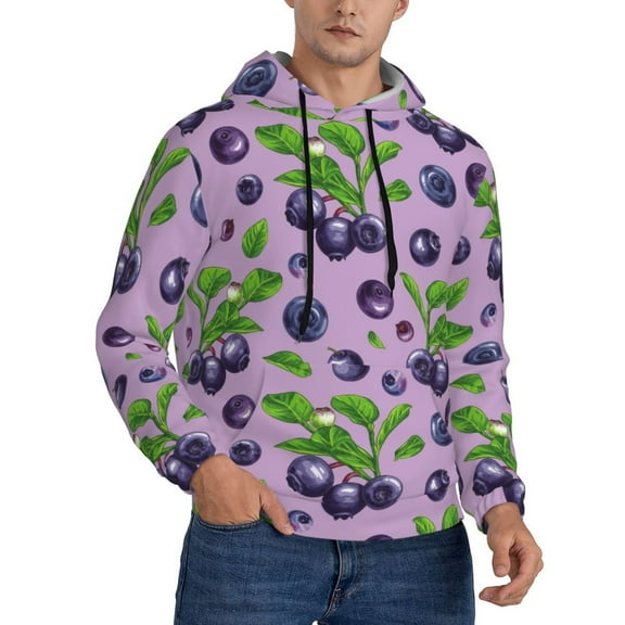 Hoodies for Men - Blueberry Print purple Long Sleeve Comfrt Men'S Fashion Hoodies & Sweatshirts, Sweatshirts for Men Hoodies Pullover Clothing Clothes with Pouch