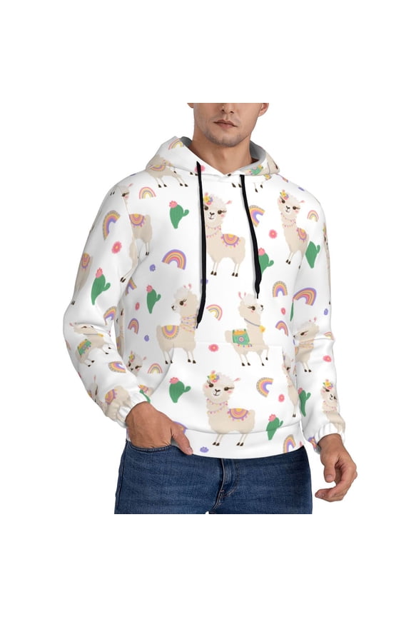 Hoodies for Men - Cactus Feminine Cute Alpaca Long Sleeve Comfrt Men'S Fashion Hoodies & Sweatshirts, Sweatshirts for Men Hoodies Pullover Clothing Clothes with Pouch