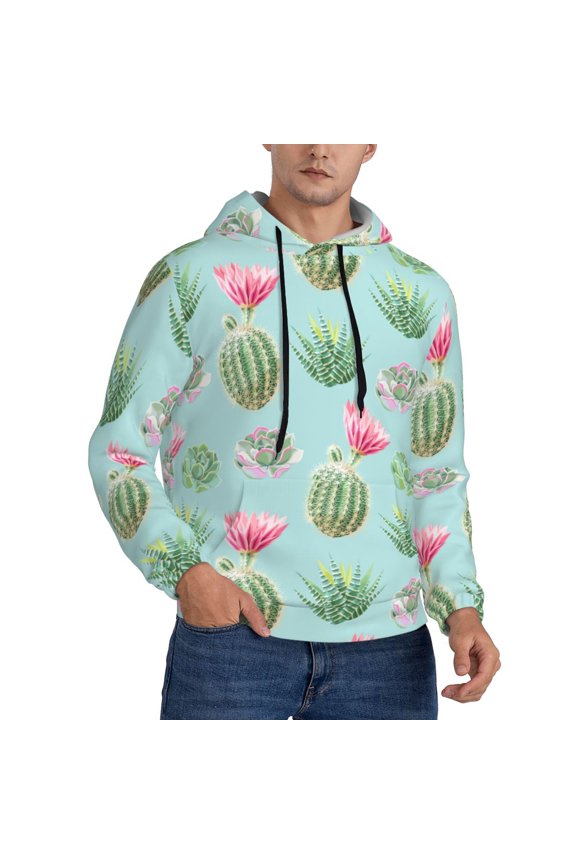 Hoodies for Men - Cactus Succulents green Long Sleeve Comfrt Men'S Fashion Hoodies & Sweatshirts, Sweatshirts for Men Hoodies Pullover Clothing Clothes with Pouch