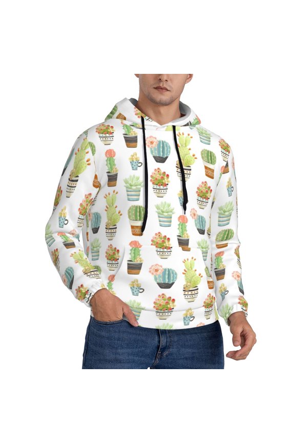 Hoodies for Men - Cactus Succulents potted plant Long Sleeve Comfrt Men'S Fashion Hoodies & Sweatshirts, Sweatshirts for Men Hoodies Pullover Clothing Clothes with Pouch