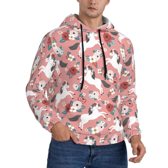 Hoodies for Men - Cartoon Cute Horse Rose Daisy Long Sleeve Comfrt Men'S Fashion Hoodies & Sweatshirts, Sweatshirts for Men Hoodies Pullover Clothing Clothes with Pouch