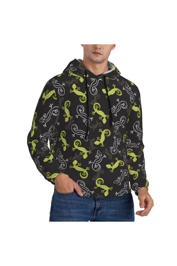 Hoodies for Men - Cartoon Cute Lizard Gecko_A Long Sleeve Comfrt Men'S Fashion Hoodies & Sweatshirts, Sweatshirts for Men Hoodies Pullover Clothing Clothes with Pouch