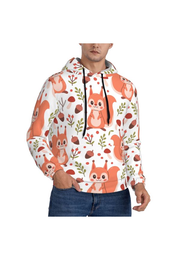 Hoodies for Men - Cartoon Cute Squirrel Pine Cone_B Long Sleeve Comfrt Men'S Fashion Hoodies & Sweatshirts, Sweatshirts for Men Hoodies Pullover Clothing Clothes with Pouch