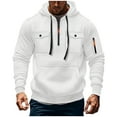 thumbnail image 1 of Hoodies for Men Casual Cotton Essentials Hoodie Pullover Long Sleeve Fleece Hooded Sweatshirts Men's Cargo Solid Color Multiple Pockets Sports Ditness Training Long Sleeved Hooded Casual White M, 1 of 3