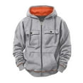 thumbnail image 1 of Hoodies for Men Casual Cotton Essentials Hoodie Pullover Long Sleeve Fleece Hooded Sweatshirts Men's Solid Color Multi Pocket Zipper Cardigan Long Sleeved Hooded Sweatshirt Jacket Gray M, 1 of 8