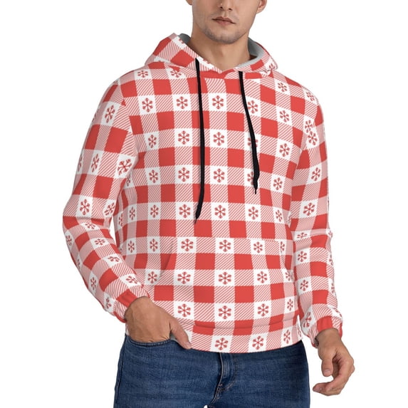 Hoodies for Men - Checkered Christmas With Snowflakes Long Sleeve Comfrt Men'S Fashion Hoodies & Sweatshirts, Sweatshirts for Men Hoodies Pullover Clothing Clothes with Pouch