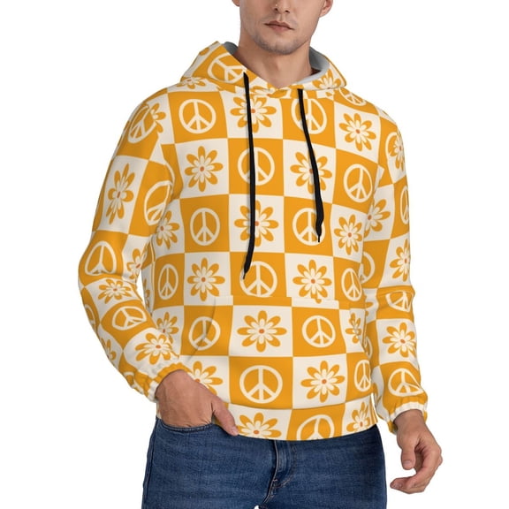 Hoodies for Men - Checkered Retro Flowers peace sign Long Sleeve Comfrt Men'S Fashion Hoodies & Sweatshirts, Sweatshirts for Men Hoodies Pullover Clothing Clothes with Pouch