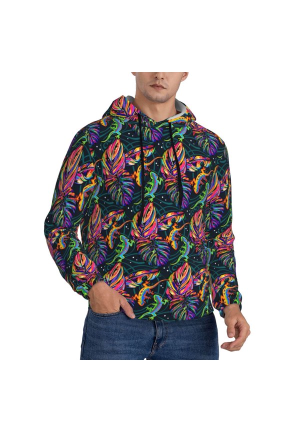 Hoodies for Men - Colorful Gecko Cute Lizard Long Sleeve Comfrt Men'S Fashion Hoodies & Sweatshirts, Sweatshirts for Men Hoodies Pullover Clothing Clothes with Pouch
