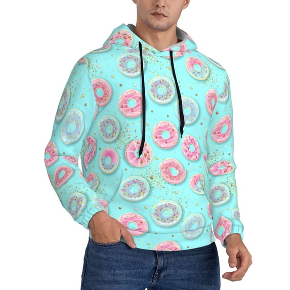 Hoodies for Men - Colorful Sweet Donuts Long Sleeve Comfrt Men'S Fashion Hoodies & Sweatshirts, Sweatshirts for Men Hoodies Pullover Clothing Clothes with Pouch