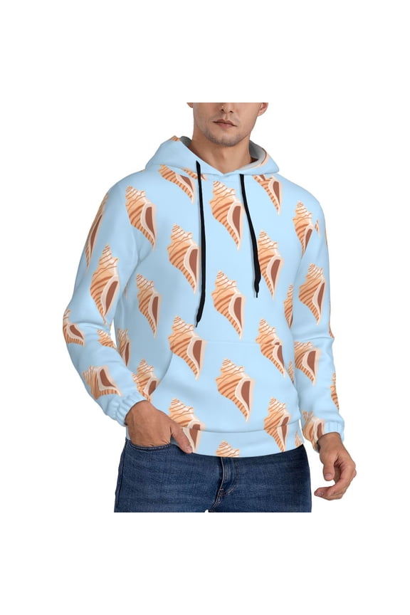 Hoodies for Men - Conch Print Light Blue Long Sleeve Comfrt Men'S Fashion Hoodies & Sweatshirts, Sweatshirts for Men Hoodies Pullover Clothing Clothes with Pouch