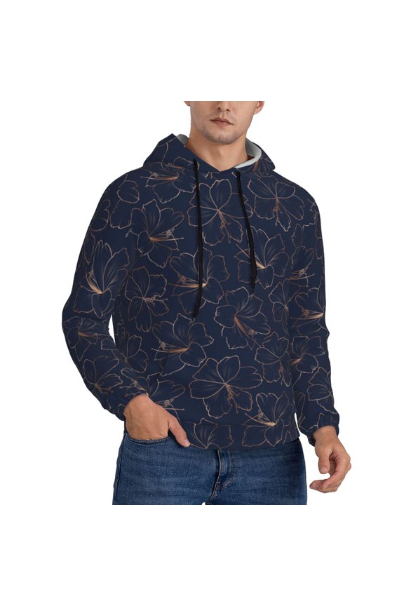 Hoodies for Men - Copper-Gold Gloss Outline Lily Flower Long Sleeve Comfrt Men'S Fashion Hoodies & Sweatshirts, Sweatshirts for Men Hoodies Pullover Clothing Clothes with Pouch