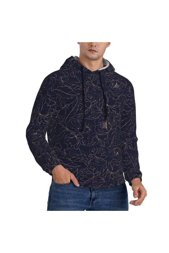 Hoodies for Men - Copper-Gold Gloss Outline Peony Long Sleeve Comfrt Men'S Fashion Hoodies & Sweatshirts, Sweatshirts for Men Hoodies Pullover Clothing Clothes with Pouch