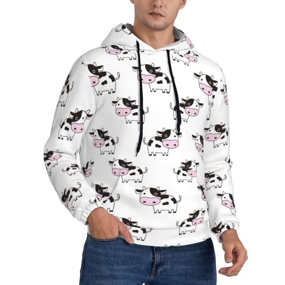Hoodies for Men - Cute Cartoon Cow Print White Long Sleeve Comfrt Men'S Fashion Hoodies & Sweatshirts, Sweatshirts for Men Hoodies Pullover Clothing Clothes with Pouch
