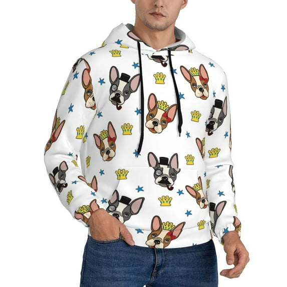 Hoodies for Men - Cute French Bulldog Crown Long Sleeve Comfrt Men'S Fashion Hoodies & Sweatshirts, Sweatshirts for Men Hoodies Pullover Clothing Clothes with Pouch