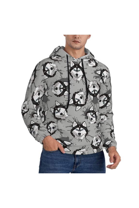 Hoodies for Men - Cute Funny Husky Gray Long Sleeve Comfrt Men'S Fashion Hoodies & Sweatshirts, Sweatshirts for Men Hoodies Pullover Clothing Clothes with Pouch