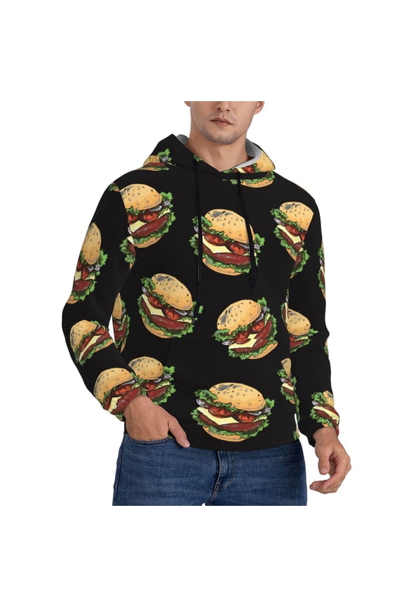 Hoodies for Men - Cute Hamburger Black Long Sleeve Comfrt Men'S Fashion Hoodies & Sweatshirts, Sweatshirts for Men Hoodies Pullover Clothing Clothes with Pouch