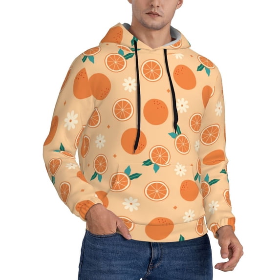 Hoodies for Men - Cute Orange Flower Leaves Long Sleeve Comfrt Men'S Fashion Hoodies & Sweatshirts, Sweatshirts for Men Hoodies Pullover Clothing Clothes with Pouch