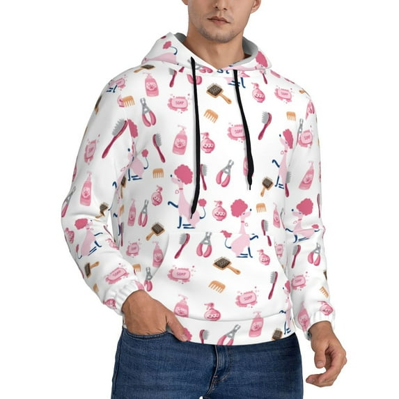 Hoodies for Men - Cute Poodle Dog Care Items Pink Long Sleeve Comfrt Men'S Fashion Hoodies & Sweatshirts, Sweatshirts for Men Hoodies Pullover Clothing Clothes with Pouch
