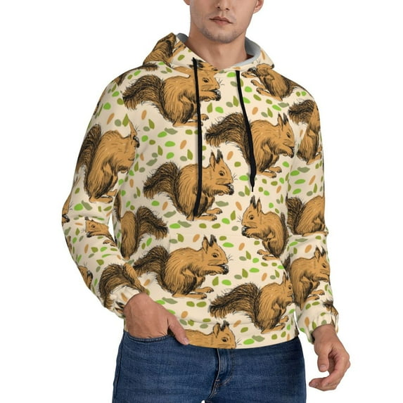 Hoodies for Men - Cute Squirrel with Green Leaves Long Sleeve Comfrt Men'S Fashion Hoodies & Sweatshirts, Sweatshirts for Men Hoodies Pullover Clothing Clothes with Pouch