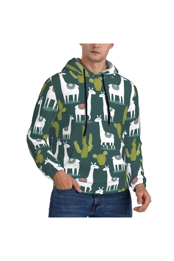 Hoodies for Men - Cute alpaca Lamas cacti Long Sleeve Comfrt Men'S Fashion Hoodies & Sweatshirts, Sweatshirts for Men Hoodies Pullover Clothing Clothes with Pouch