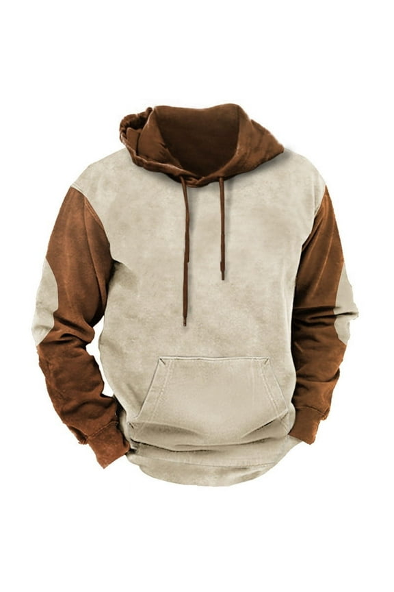 Hoodies for Men Drawstring Hoody Vintage Hoodie Pacthwork Pullover Sweatshirts Long Sleeve Sweat Top Warm Fleece Lined Hoodies Sweater Mens Hooded Outwear for Fall Winter Running Work