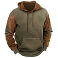thumbnail image 1 of Hoodies for Men Drawstring Hoody Vintage Hoodie Pacthwork Pullover Sweatshirts Long Sleeve Sweat Top Warm Fleece Lined Hoodies Sweater Mens Hooded Outwear for Fall Winter Running Work, 1 of 3