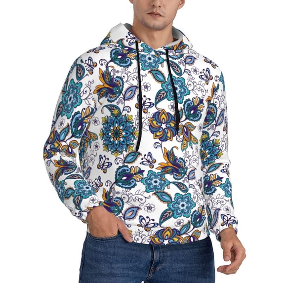 Hoodies for Men - Elegant Flower Butterfly Paisley Long Sleeve Comfrt Men'S Fashion Hoodies & Sweatshirts, Sweatshirts for Men Hoodies Pullover Clothing Clothes with Pouch