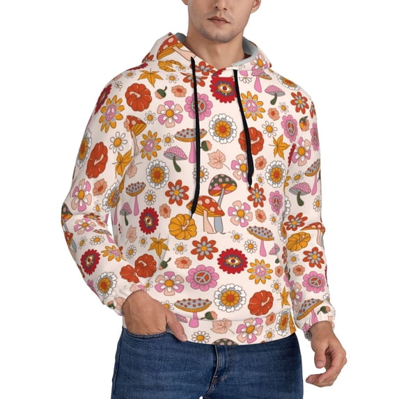 Hoodies for Men - Fall 70s Groovy Hippie Long Sleeve Comfrt Men'S Fashion Hoodies & Sweatshirts, Sweatshirts for Men Hoodies Pullover Clothing Clothes with Pouch